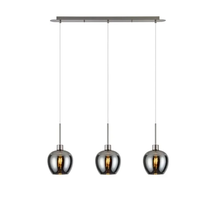Lori Linear Pendant, 3 Light Adjustable E27, Satin Nickel/Chrome Wine Shades