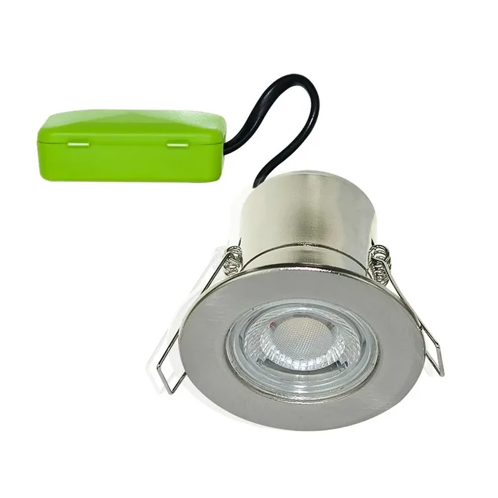 Luceco F-Eco 5W Warm White Dimmable LED Fire Rated Fixed Downlight – Brushed Steel