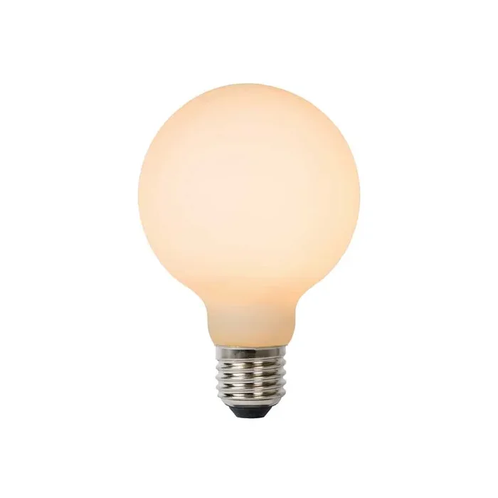 Lucide 8W Warm White LED Dimmable Opal Decorative Filament 80mm Globe Bulb – Screw Cap