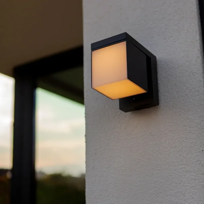Lutec Prima Solar Hybrid LED Outdoor Flush Wall Light with PIR Sensor – Dark Grey
