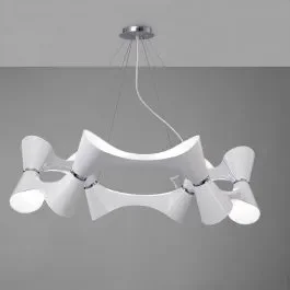 Mantra M1543 Ora Pendant 12 Twisted Round Light E27, Gloss White/White Acrylic/Polished Chrome