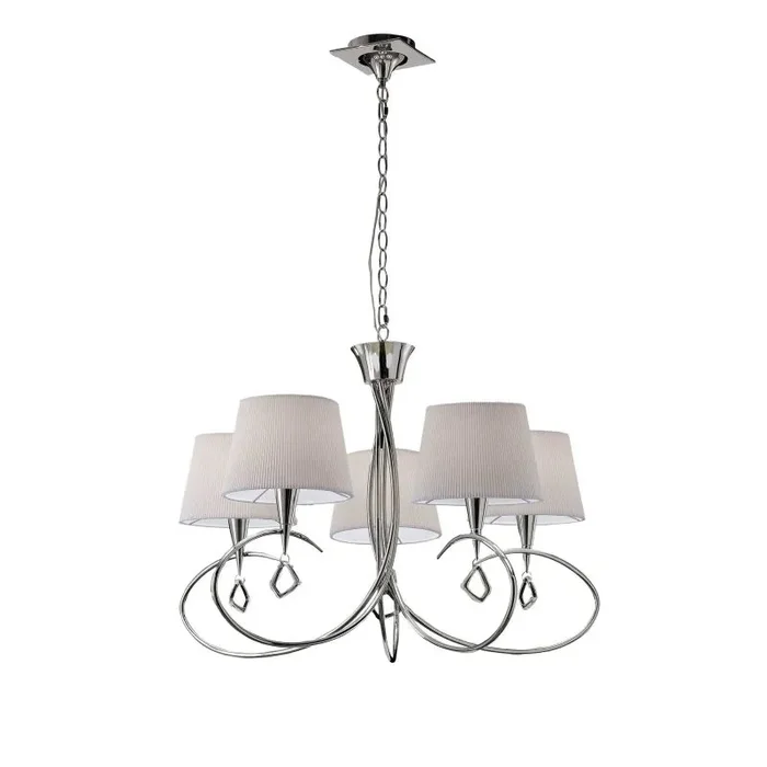 Mara 78cm Pendant 5 Light E14, Polished Chrome With Ivory White Shades