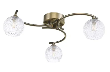 Matisse 3 Light Semi Flush Antique Brass Clear Wire Glass MAT3AB/GALG09