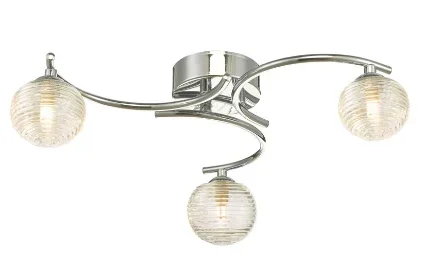 Matisse 3 Light Semi Flush Polished Chrome Ribbed Glass MAT3PC/GALG08