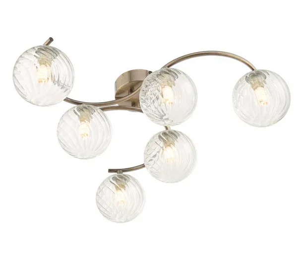Matisse 6 Light Semi Flush Antique Brass Twisted Ribbed Glass MAT6AB/GALG03