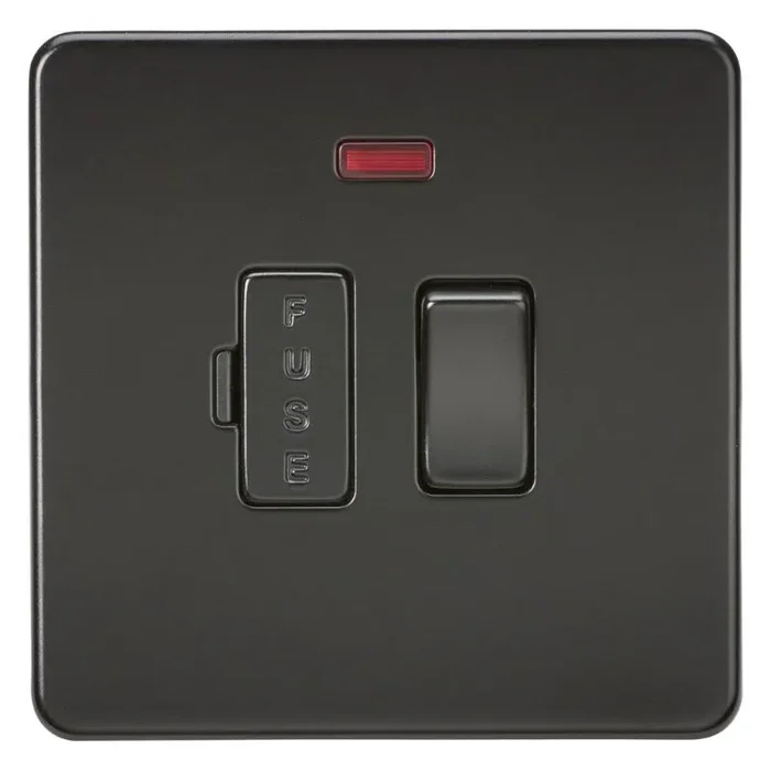 Matt Black Screwless 13A Switched Fused Spur Unit with Neon