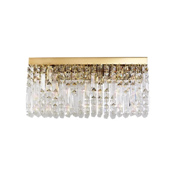Mayfair 50x24cm Rectangular Large Wall Lamp, 3 Light E14, Gold/Crystal LO178213