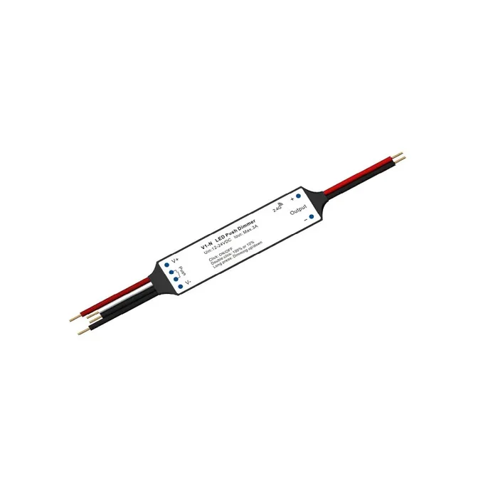 Mini RF Controller for 12/24V DC Monochrome LED Strips with Push-button Dimmer White