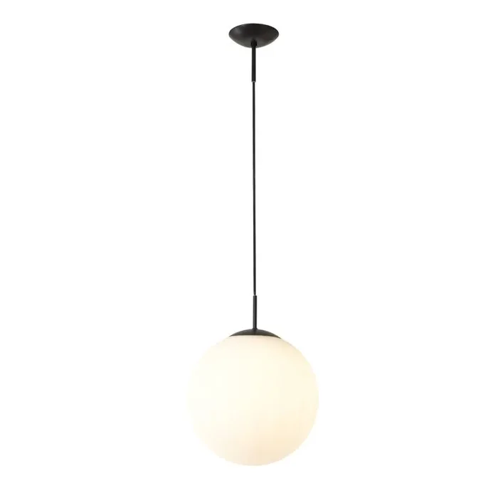 Miranda 30cm Ball Pendant 1 Light E27 Black Suspension With Frosted White Glass Globe