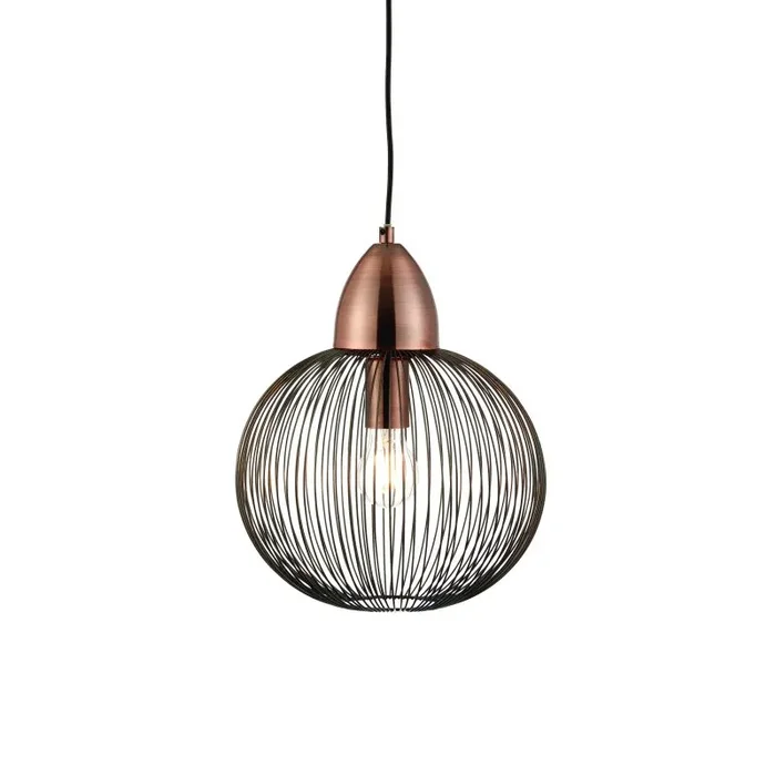 Nicola 1 Light E27 Antique Copper Adjustable Round Pendant