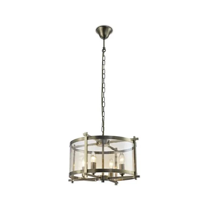 Nolan Single 46cm Pendant 4 Light E14 Antique Brass/Amber Glass