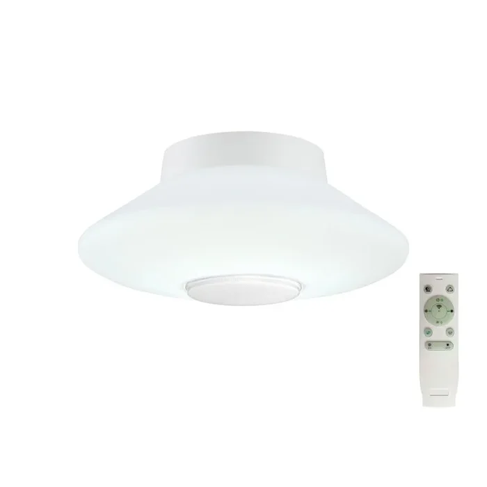 Nu Eldon Flat Ceiling, 1 x 22W LED, IP44, RGB/Tuneable White Remote Control/App Control With Built In Speaker, Bluetooth, White, 3yrs Warranty