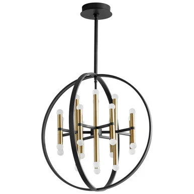 Oxygen Nero LED Chandelier in Black W/ Aged Brass – 3-684-1540