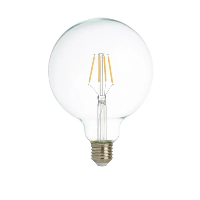 PACK 5 x GLOBE E27 DIMMABLE FILAMENT LED LAMPS (125mm) CLEAR GLASS, 6W, 600LM