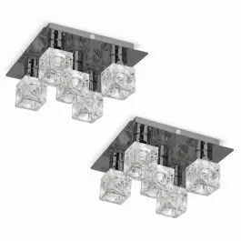 Pair of Ritz Ice Cube 5 Way Black Chrome Flush Ceiling Lights