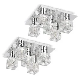 Pair of Ritz Ice Cube 5 Way Chrome Flush Ceiling Lights