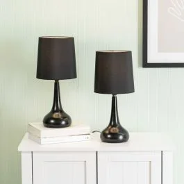 Pair of Teardrop Touch Table Lamps in Black with Black Shades