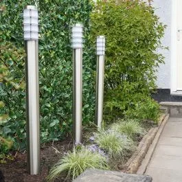 Pair of Wharf IP44 1m Bollards in Brushed Chrome