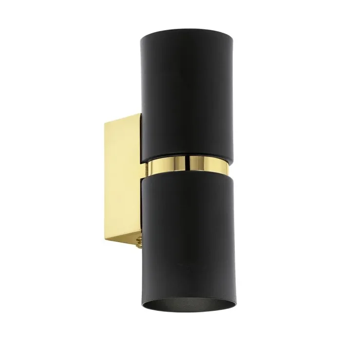 Passa 2 Light GU10 Black Round Up/Down Wall Light With Gold Detail