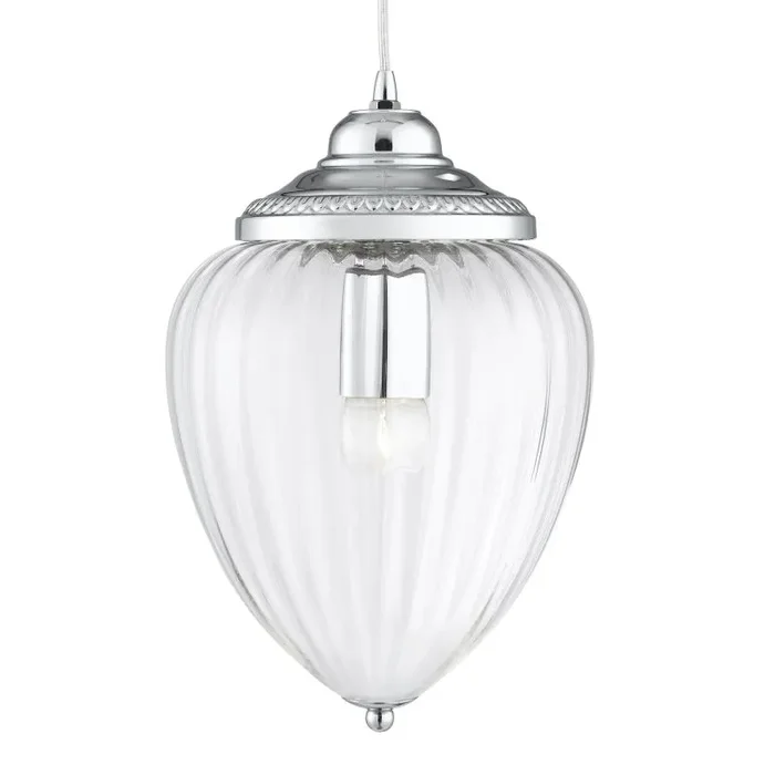 Pineapple 1 Light Pendant, Chrome, Clear Ribbed Glass
