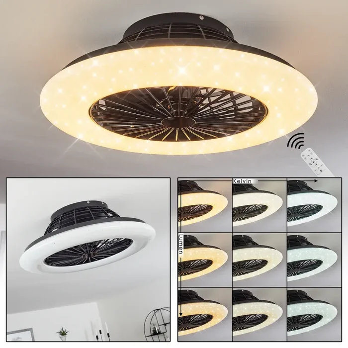 Piraeus ceiling fan LED black, 1-light source, Remote control