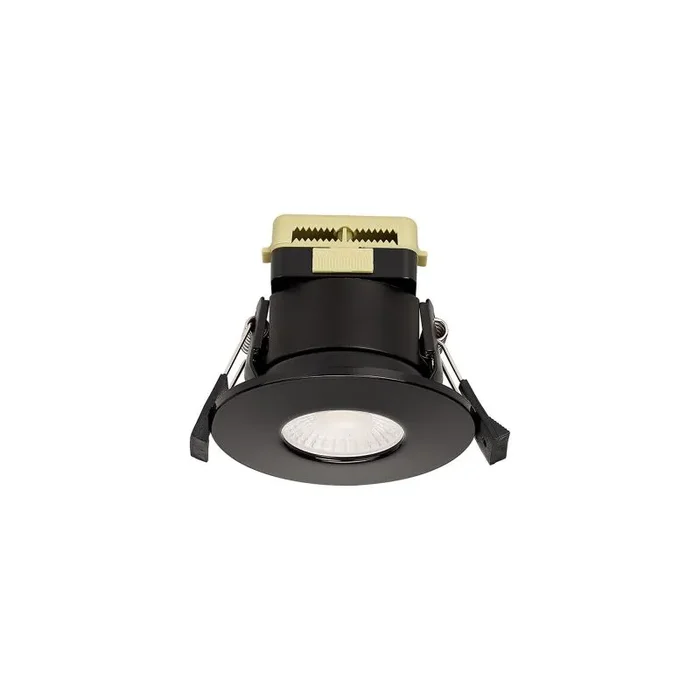Prism 8W, Dimmable CCT LED Fire Rated Downlight, Gloss Black Fascia, Cut Out: 70mm, 900lm, 60° Deg, IP65 DRIVER INC. 5yrs Warranty