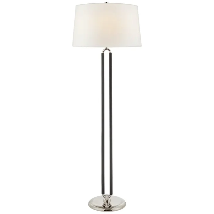 Ralph Lauren Cody Large Floor Lamp in Polished Nickel and Chocolate Leather with Linen Shade W22″ x H64″RL 1533PN/CHC-L