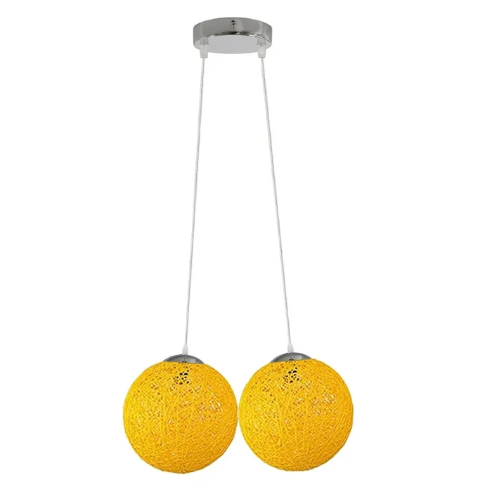 Rattan Wicker Yellow Woven Ball Globe Two Outlet Pendant Lampshade~1816