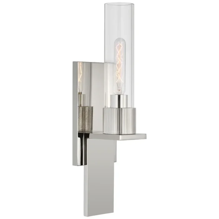 Ray Booth Beza Small Bath Sconce in Polished Nickel with Clear Glass Wall Light W3.75″ x H14.5″RB 2002PN-CG