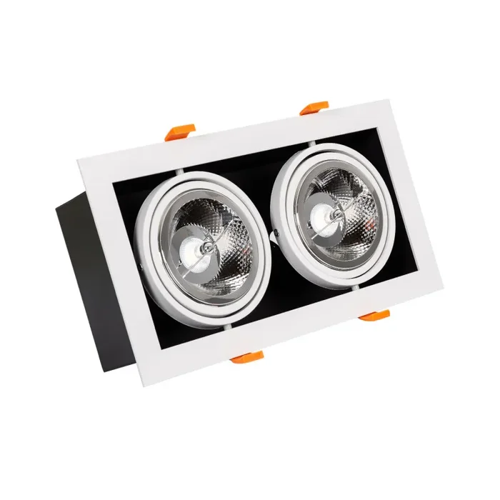 Rectangular Double Adjustable Downlight Kardan Cutout 325x165mm with two 30W Cool White AR111 LED Bulb – Black & White