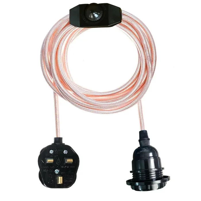 Rose Gold Color Dimmer Switch 4.5m Fabric Flex Cable Plug In Pendant Lamp E27 Holder~2587