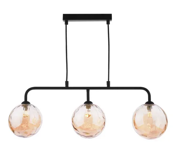 Rubens 3 Light Bar Pendant Matt Black Champagne Dimple Glass RUBBPBLC/GALG011
