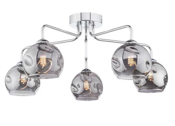 Rubens 5 Light Semi Flush Polished Chrome Smoked Organic Glass RUB5PC/GALG015