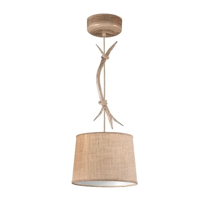Sabina Pendant 30cm Round, 1 x E27 (Max 20W), Imitation Wood, Linen Shade