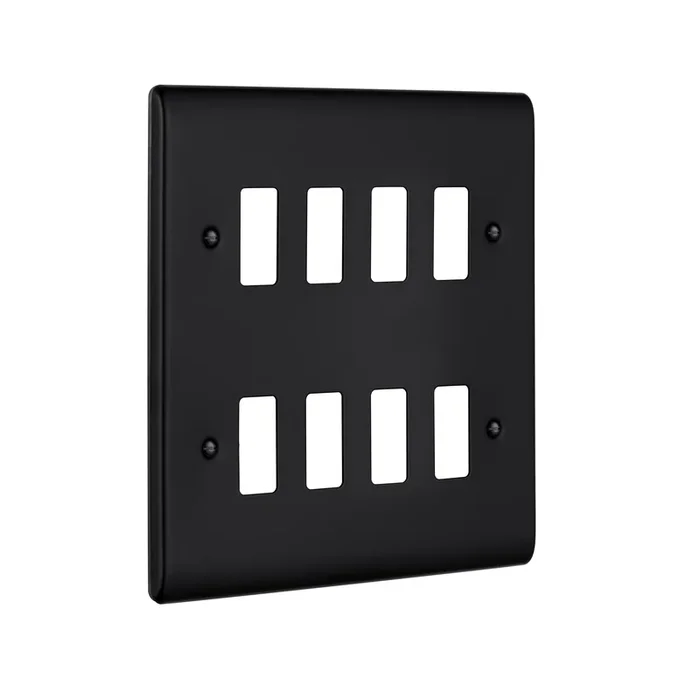 Saxby Raised Screwed 8G Grid Front Plate – Matt Black RSGFP8BL