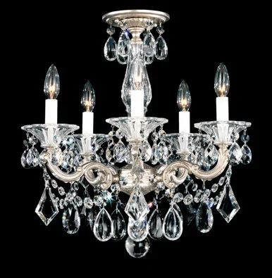 Schonbek La Scala Five Light Semi-Flush Mount in Antique Silver – 5345-48R