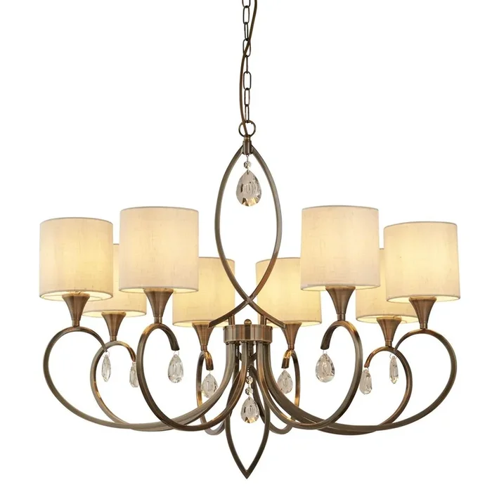 Searchlight Alberto 8Lt Pendant, Antique Brass, Linen Shades 1608-8Ab