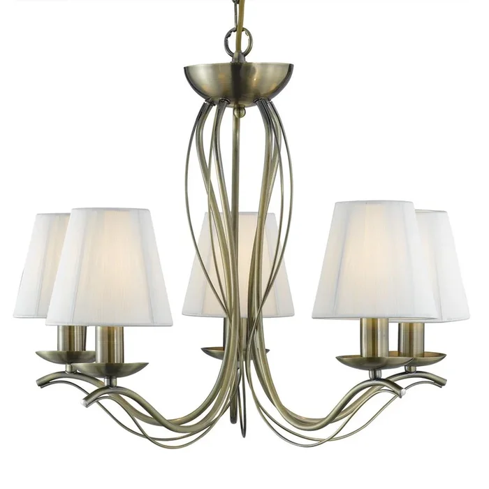 Searchlight Andretti – 5Lt Ceiling, Antique Brass, Cream String Shades 9825-5Ab