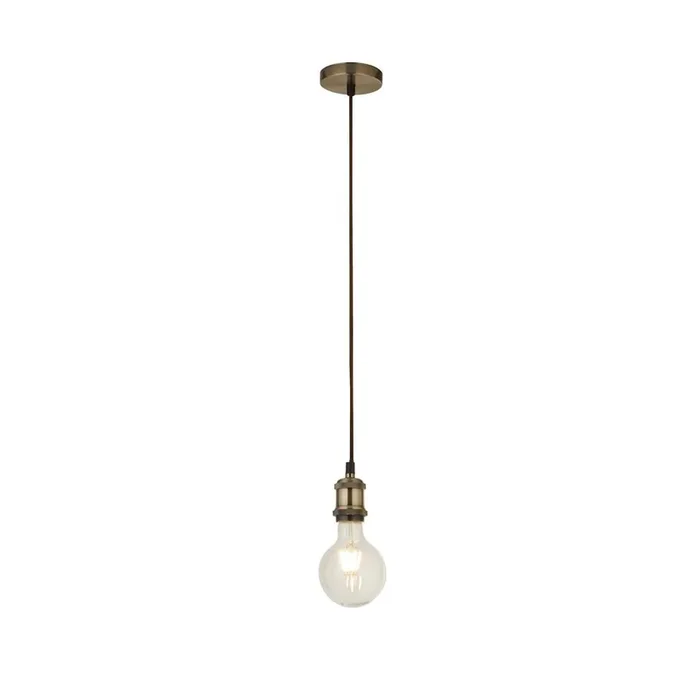 Searchlight Antique Brass 1Lt Cable Suspension With 1.5Mtr Brown Textile Cable 7461Ab