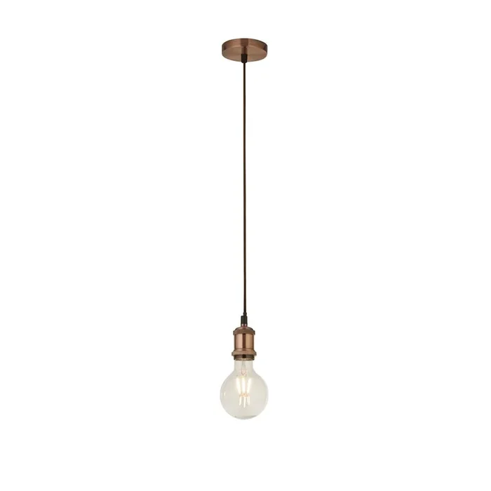 Searchlight Antique Copper 1Lt Cable Suspension With 1.5Mtr Brown Textile Cable 7461Cu