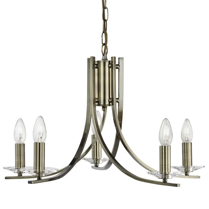 Searchlight Ascona – 5Lt Ceiling, Antique Brass Twist Frame With Clear Glass Sconces 4165-5Ab