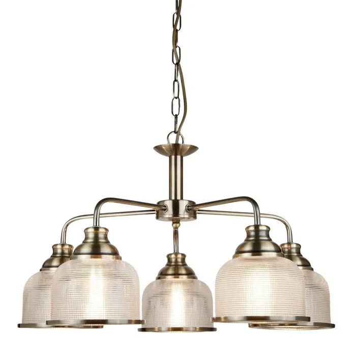 Searchlight Bistro Ii – 5Lt Ceiling, Antique Brass, Halophane Glass 1685-5Ab