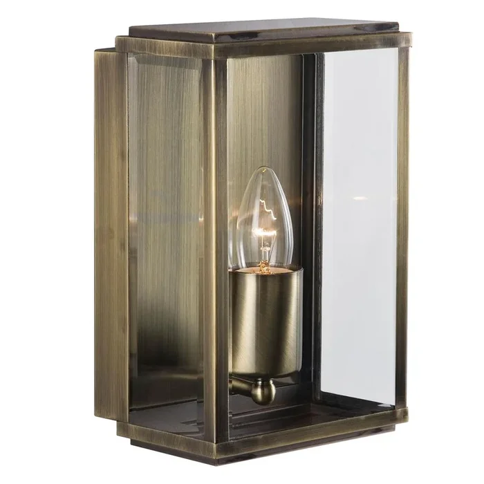 Searchlight Box – Outdoor Wall & Porch Light – 1Lt Ant/Brass Rect Box 8204Ab