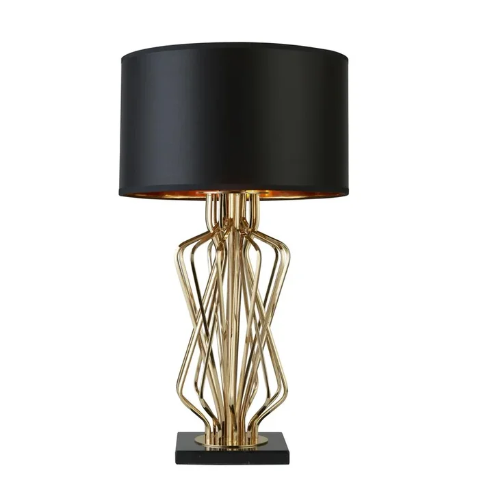 Searchlight Ethan Table Lamp With Marble Base, Gold With Black Drum Shade, Gold Interior 4110Go