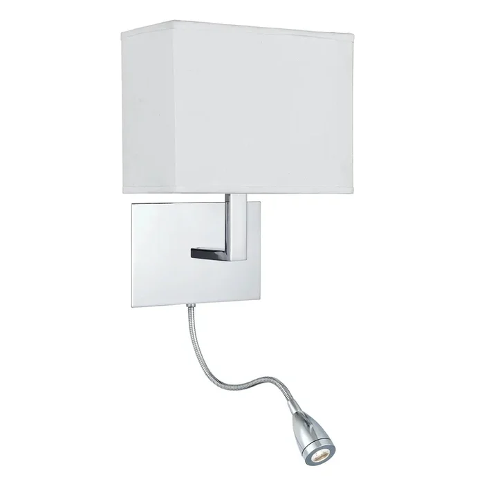 Searchlight Hotel Wall Light – Chrome Metal & White Fabric Shade Search Light Part Number 6519CC