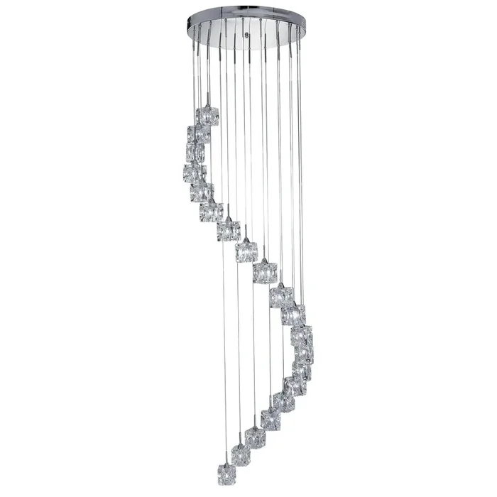 Searchlight Ice Cube 20Lt Multi-Drop Pendant – Chrome Metal & Glass Search Light Part Number 7820-20-LED
