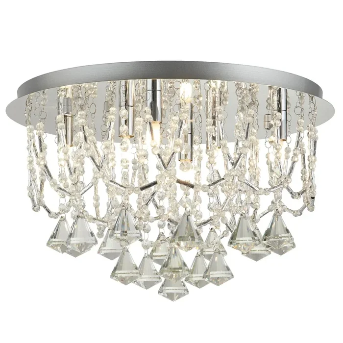 Searchlight Mela 6Lt Flush – Chrome & Clear Crystal Pyramid Drops Search Light Part Number 9986-6CC