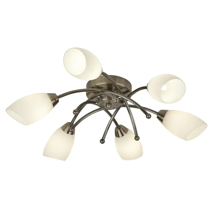Searchlight Opera 6Lt Ant/Brass Flush With Opal Glass 8186-6Ab