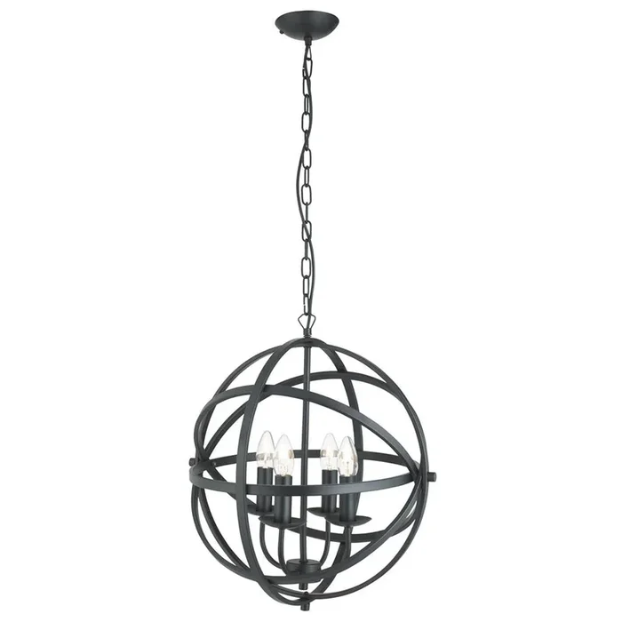 Searchlight Orbit 4Lt Cage Frame Orb Pendant, Matt Black 2474-4Bk