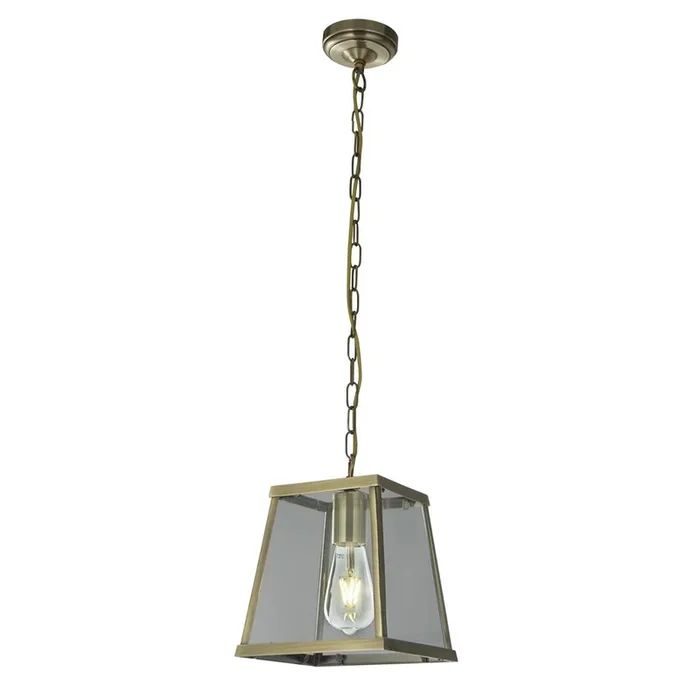Searchlight Voyager 1Lt Lantern Tapered Antique Brass With Clear Glass 4614Ab